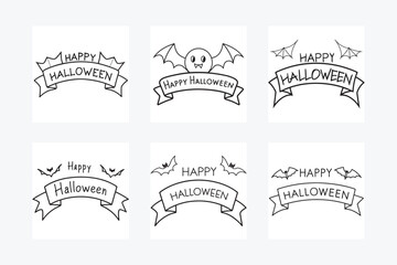 Set of Happy Halloween Text Banner vector illustration