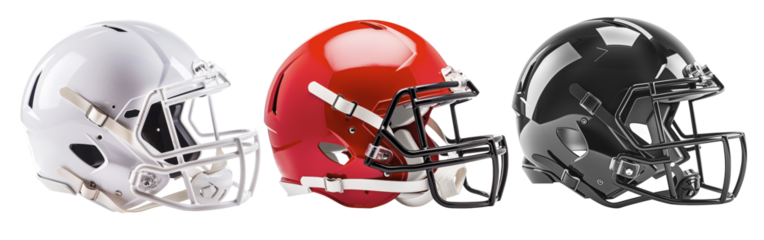 Side view of set football helmet