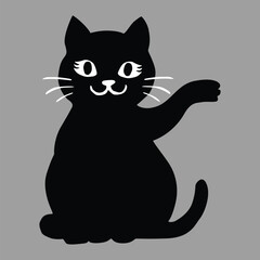 Silhouettes of cat. Funny cartoon black cat. Funny pet. Vector illustration