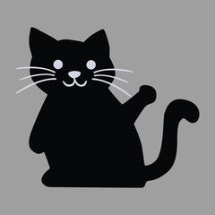 Silhouettes of cat. Funny cartoon black cat. Funny pet. Vector illustration