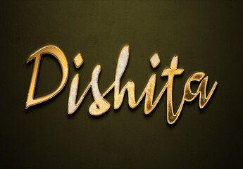 Old gold text effect of Hindi name Dishita with 3D glossy style Mockup.