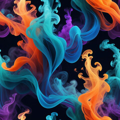  Intricate blend of blue and orange smoke creating fluid and vibrant patterns on a black background