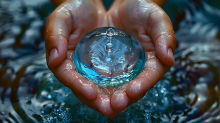 Clean Water Drop: World Water Day Campaign Hands delicately holding a pristine water drop, symbolizing the importance of clean water and participation in World Water Day initiatives