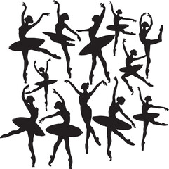 Ballet Dancing Silhouettes of ballerinas on a white background