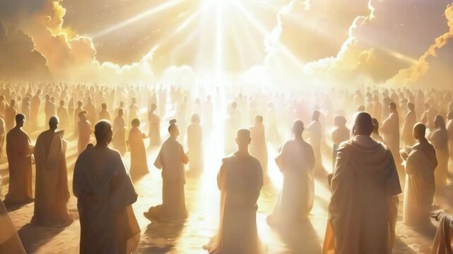 silhouette of people in rays of light 4k new quality stock video footage AI