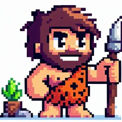 Fototapeta premium cartoon caveman , pixel art ,isolated Generative aI