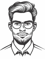 A man with glasses and a beard is drawn in black and white