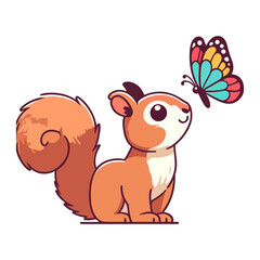 Naklejka premium cute squirrel playing with butterfly icon character