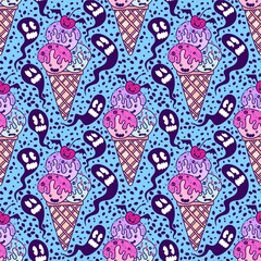 Cartoon candy seamless Halloween ice cream pattern for wrapping paper and fabric
