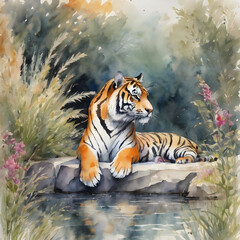 tiger beside the water