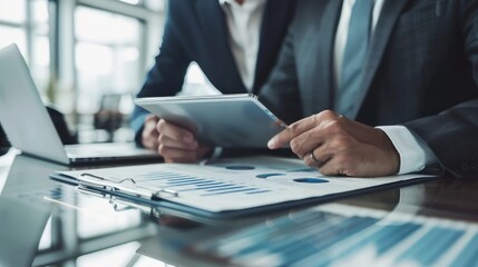Business adviser analyzing financial data indicating company progress