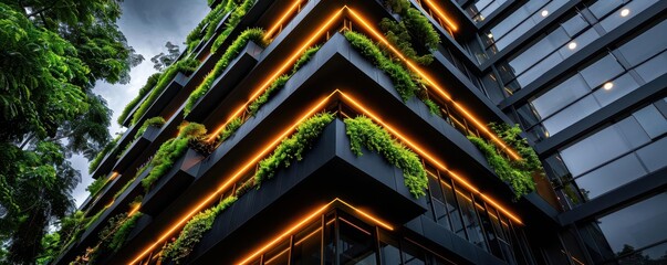 Biophilic design in modern architecture, buildings integrated with nature, promoting health and environmentalism