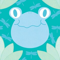 Summer animals seamless frogs and swimming ring pattern for wrapping paper