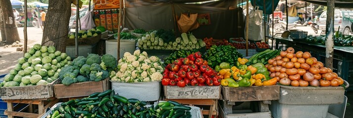 Vibrant Produce at a Local Farmers Market in the Afternoon