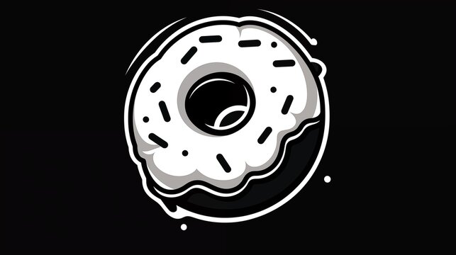 recommend clip art: Monochrome illustration of a frosted donut with sprinkles