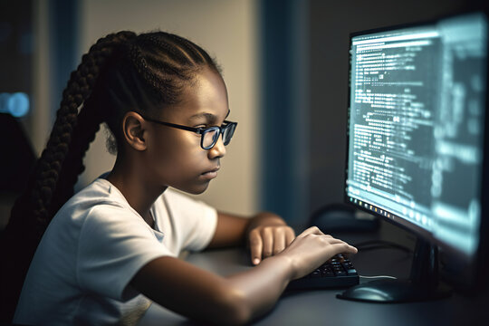 Young Innovator: Girl Exploring Future Technology with PC generative Ai