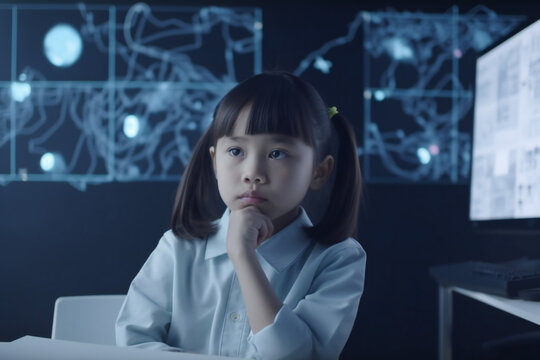 Young Innovator: Girl Exploring Future Technology with PC generative Ai