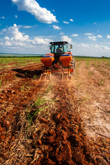 Tractor makes fertilization and liming in Sugar cane field