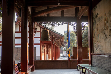 traditional hallway in a chinese temple in chengdu china