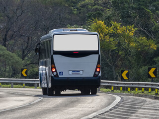 Blank white advertising billboard on back of the bus on the road in Brazil