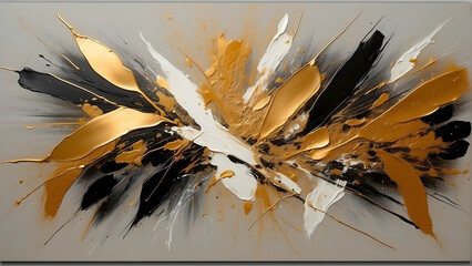 Dynamic gold and black paint splash art