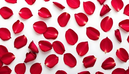 Red rose petals background top view. Floral background. Flower bouquet