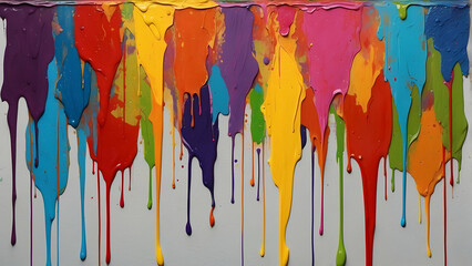 Vibrant dripping paint on white background
