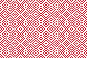Red fabric pixel abstract geometric pattern shape design for clothing, fabric, background, wallpaper, wrapping, batik. Knitwear, Embroidery style. Aztec geometric art ornament print.