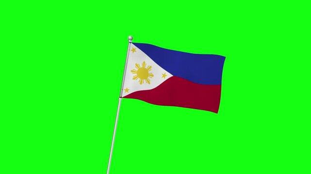 4K PHILIPPINES flag with pole waving on chroma key  green screen