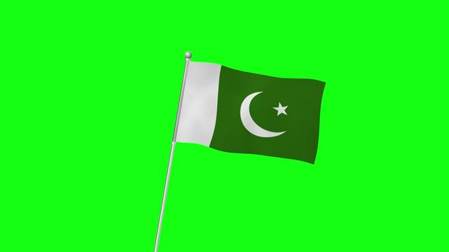 4K PAKISTAN flag with pole waving on chroma key  green screen