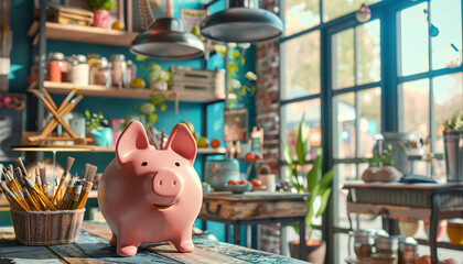 Obraz premium Handcrafted 3D Render of a Financial Piggy Bank for Small Business Support Funds for SME