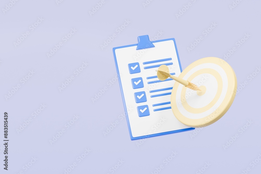 Aufkleber 3d red target with arrow and document approve icon isolated on purple background. teamwork goal achi