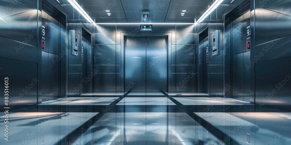 Poster a empty elevator interior in a modern building