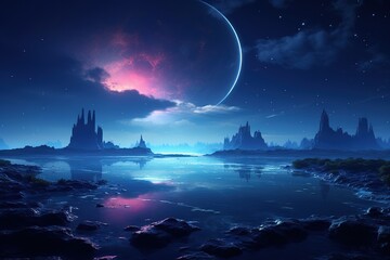 landscape with moon and clouds