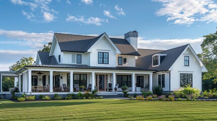 suburban farmhouse with a fusion of styles, displaying elements of both traditional country and contemporary urban designs