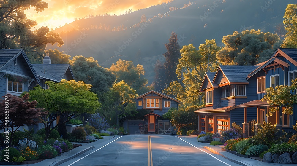 Poster dynamic scene of house hunting showing a couple visiting multiple properties with a real estate agen