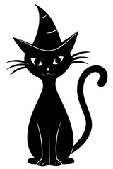 Cute Cat with Witch Hat Sticker - Hand-Drawn Cartoon Illustration