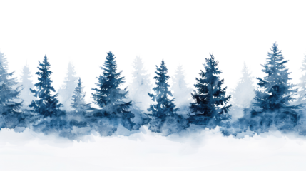 Winter coniferous forest on a transparent background