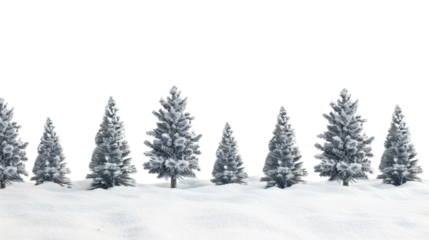 Winter coniferous forest on a transparent background