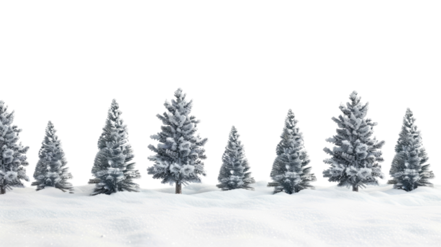 Winter coniferous forest on a transparent background