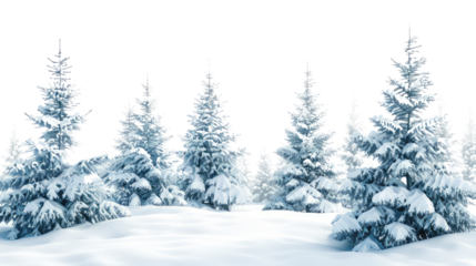 Winter coniferous forest on a transparent background