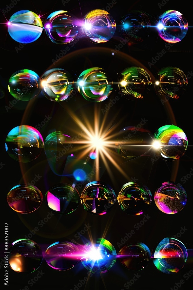Poster A collection of soap bubbles floating on top of each other, clear and transparent