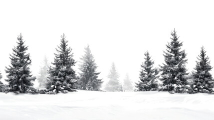 Winter coniferous forest on a transparent background