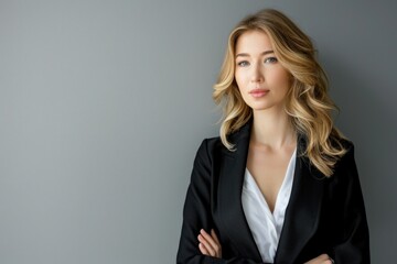 White Female Lawyer. Confident Businesswoman Portrait on Grey Background