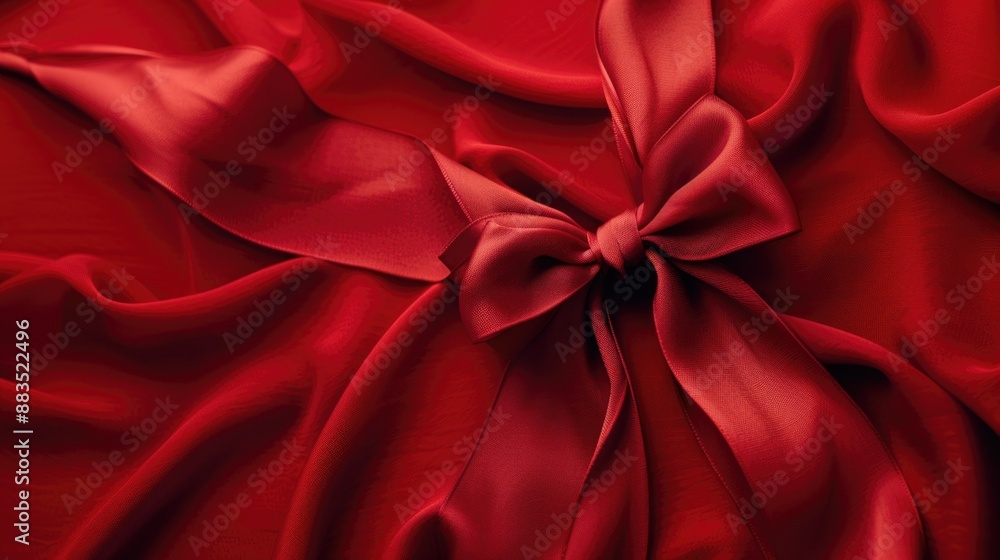 Poster A close-up shot of a red cloth with a bow, ideal for use in editorial or advertising contexts where a sense of elegance and refinement is desired