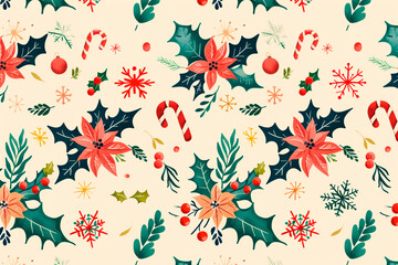 Christmas themed patterns background and Christmas decorations