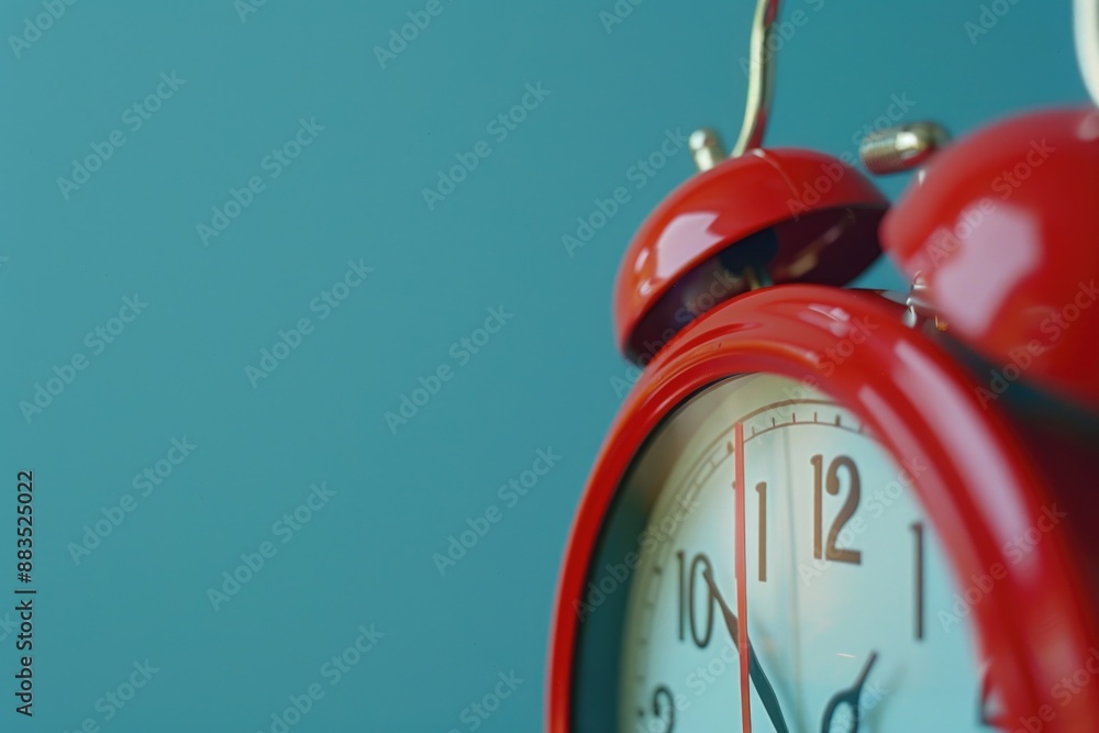 Poster a red alarm clock sits on a table, ready to wake someone up