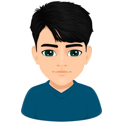 Portrait of young anime male student with straight black hair