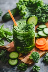 Green Smoothie With Chia Seeds - Top View Video Background. Healthy Food & Lifestyle Concept. Healthy Eating & Wellness Theme