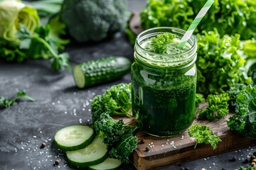 Green Smoothie With Chia Seeds - Top View Video Background. Healthy Food & Lifestyle Concept. Healthy Eating & Wellness Theme